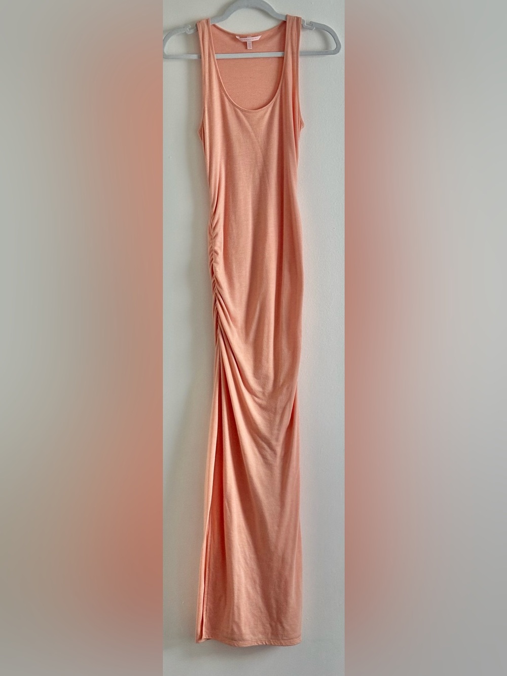 Victoria’s Secret Peach Ruched Maxi Dress XS Fully Lined 60” Long